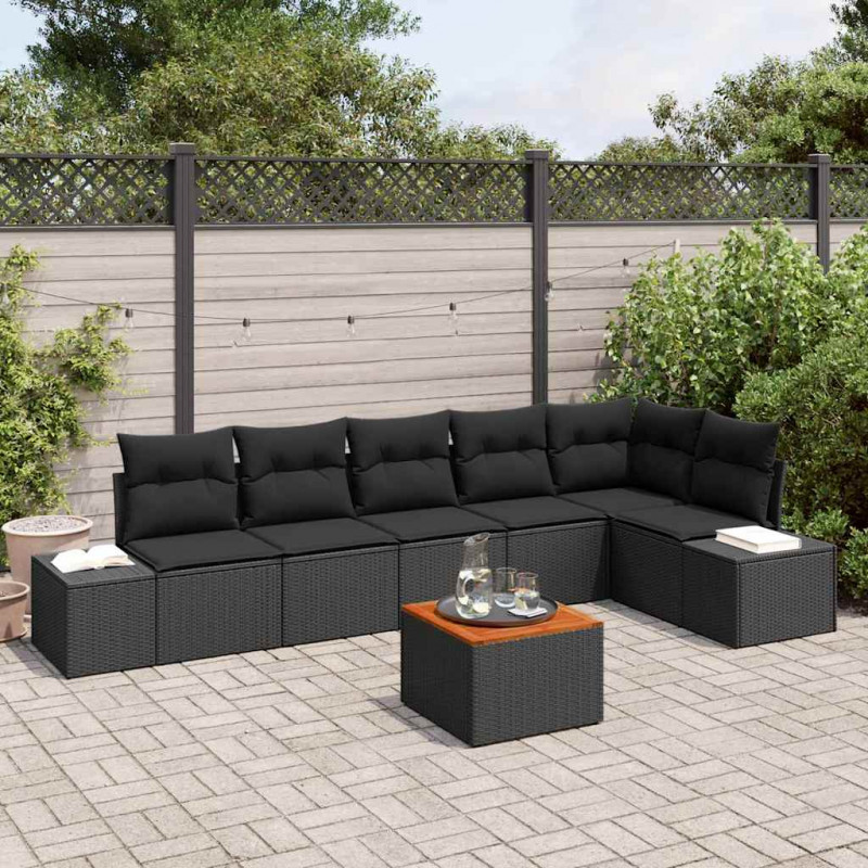 Zestaw Sof na Ogród z przechowywaniem 7 pcs Czarny polirattan