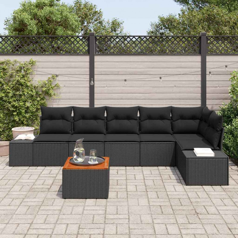 Zestaw Sof na Ogród z przechowywaniem 7 pcs Czarny polirattan