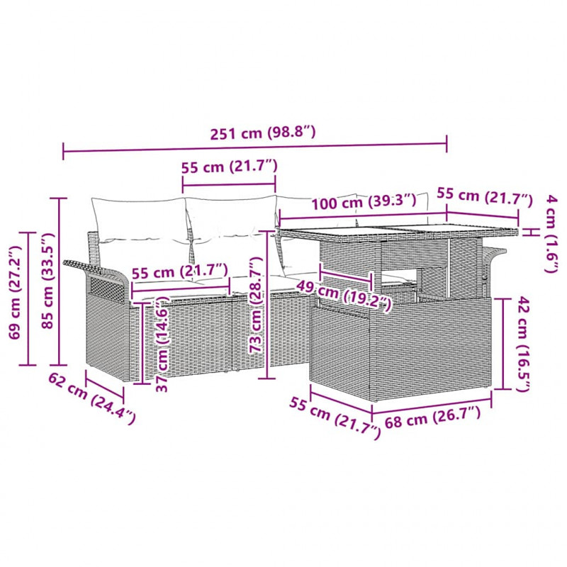 Zestaw Sof na Ogród z poduszką 5 pcs Beżowy Rattan poli