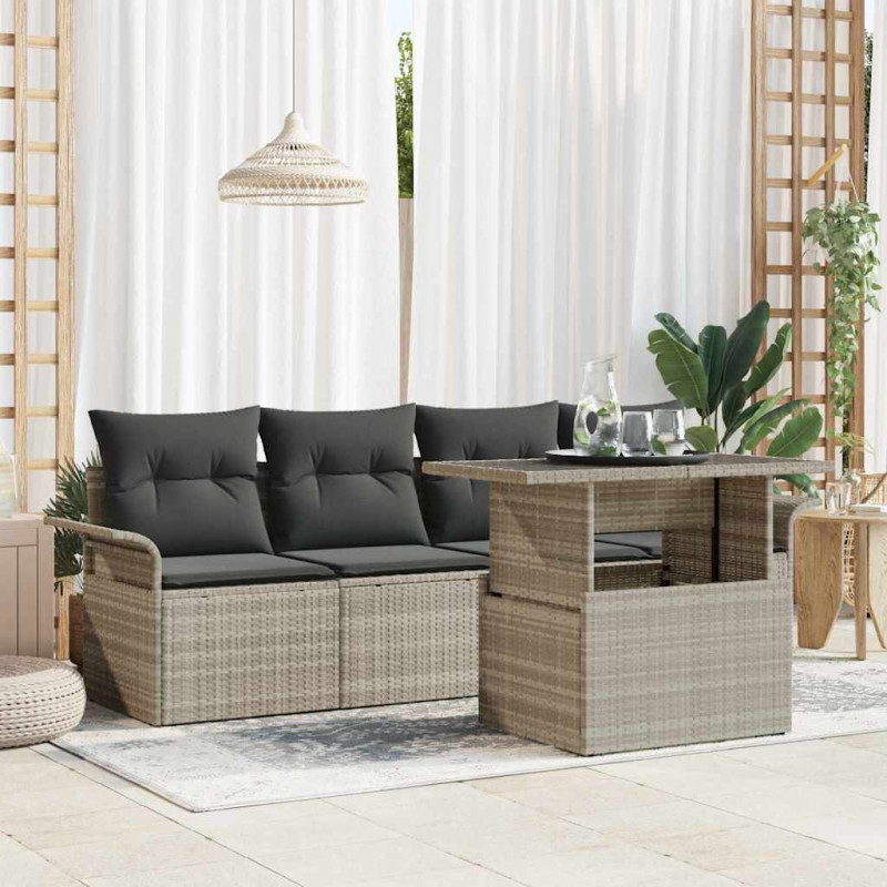 Zestaw Sof na Ogród z poduszką 5 pcs Jasnoszary Rattan poli