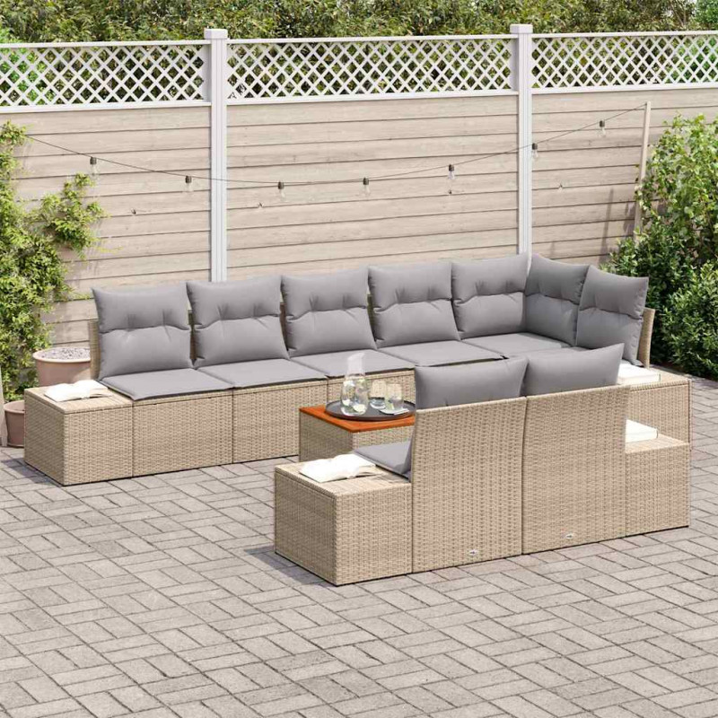 Zestaw Sof na Ogród 9 pcs beżowo-jasnoszary