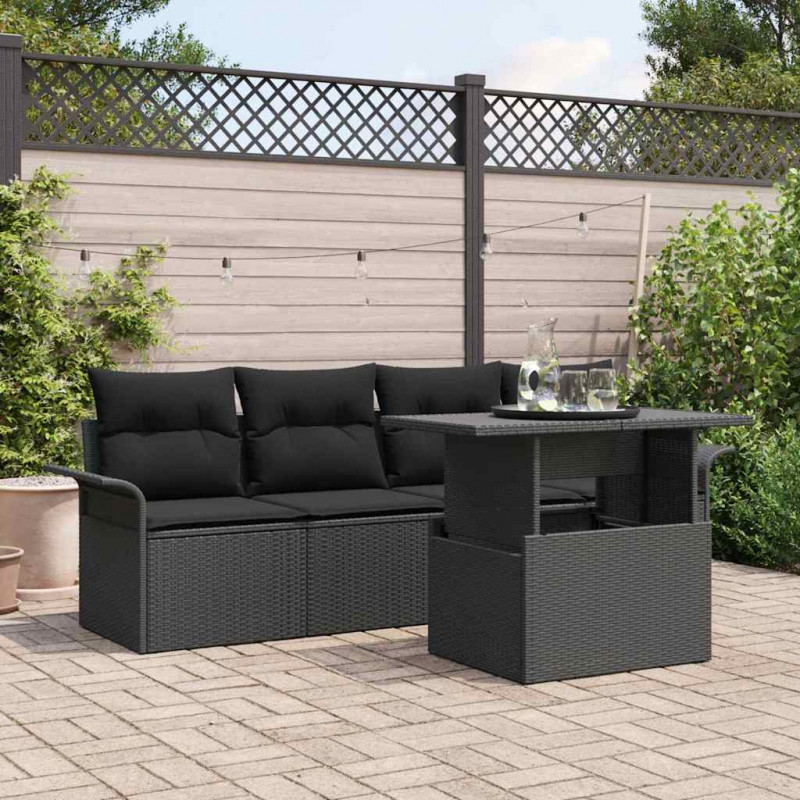 Zestaw Sof na Ogród z poduszką 5 pcs Czarny Rattan poli