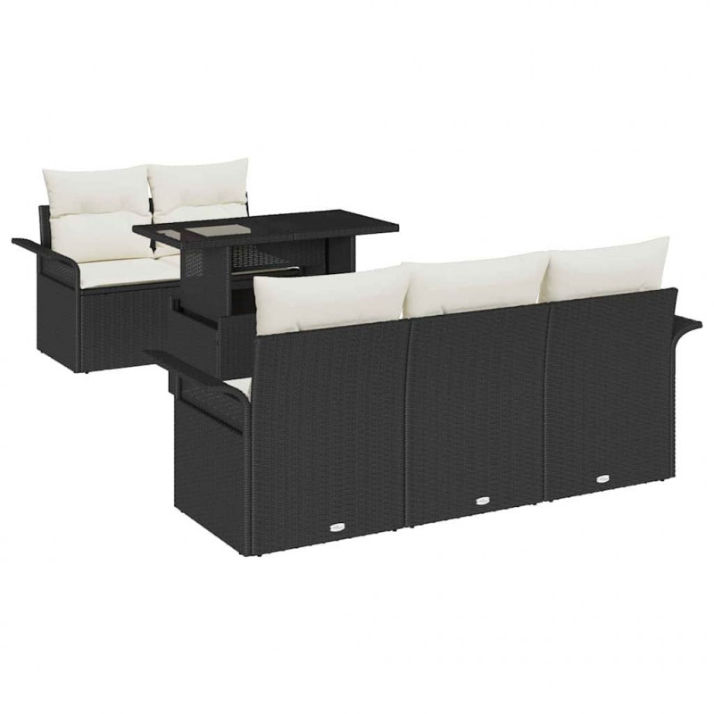 Zestaw Sof na Ogród z poduszką 6 pcs Czarny Rattan poli