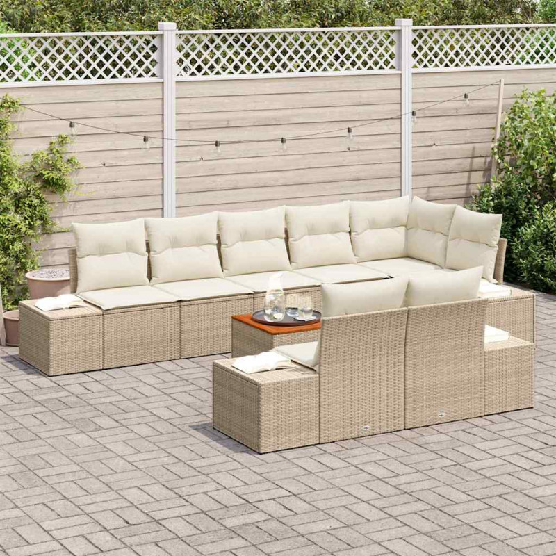 Zestaw Sof na Ogród 9 pcs beżowo-biały