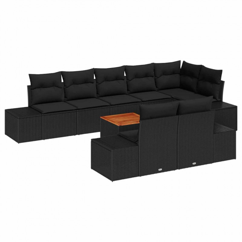 Zestaw Sof na Ogród 9 pcs Czarny
