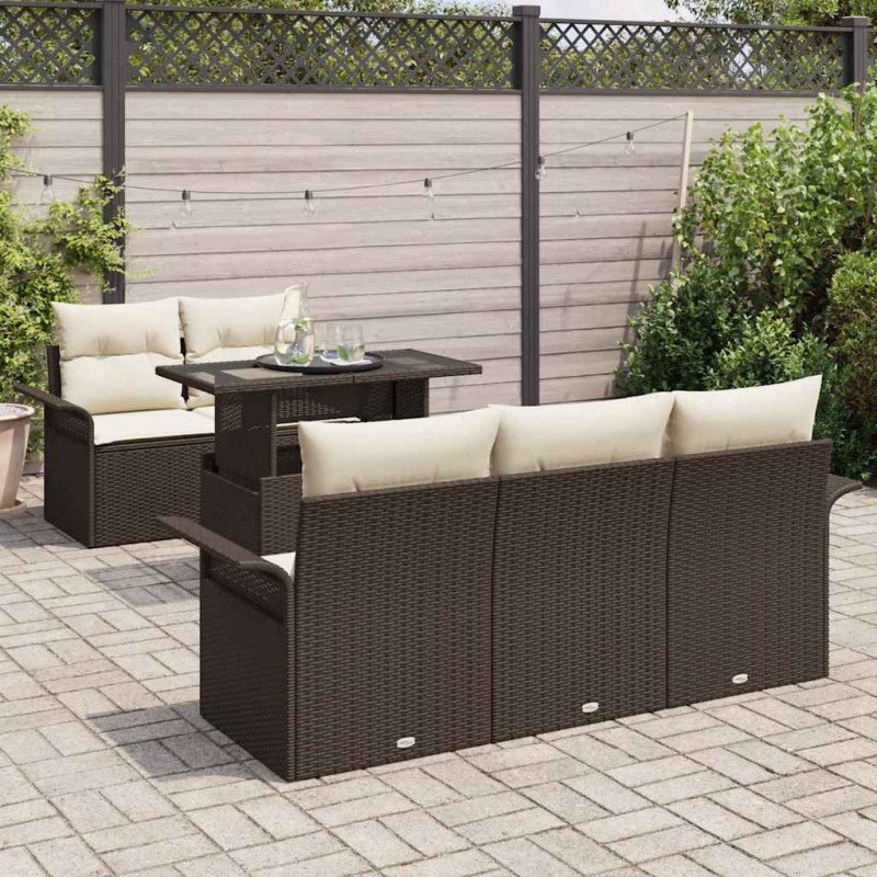 Zestaw Sof na Ogród z poduszką 6 pcs Brązowy Rattan poli