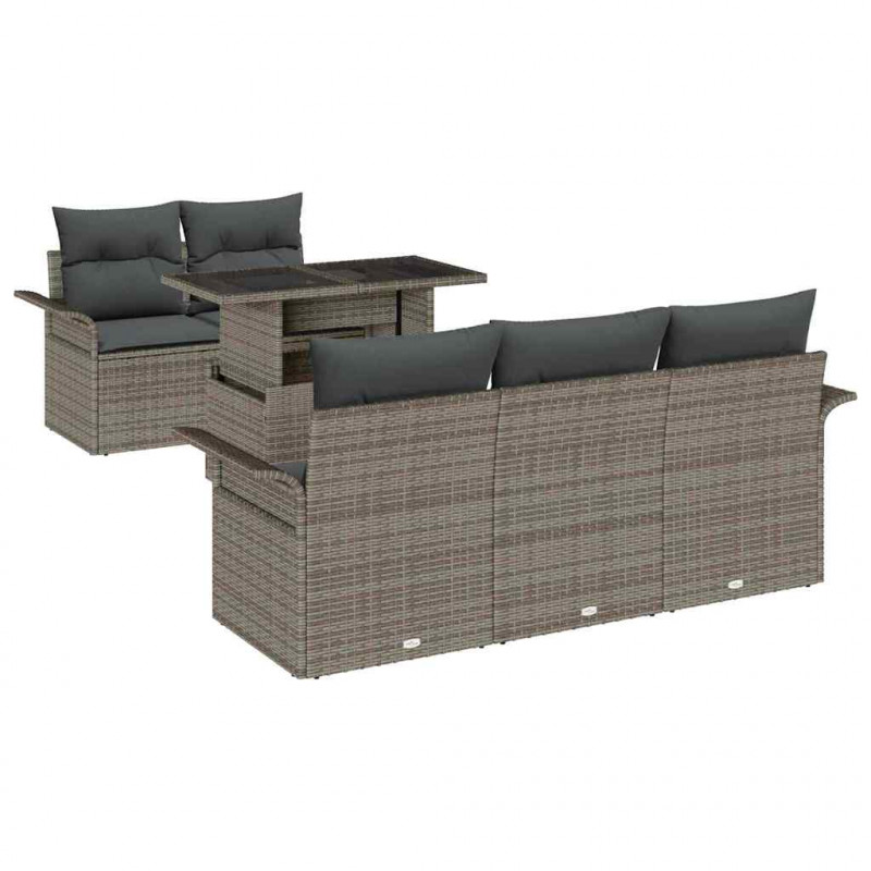 Zestaw Sof na Ogród z poduszką 6 pcs Szary Rattan poli