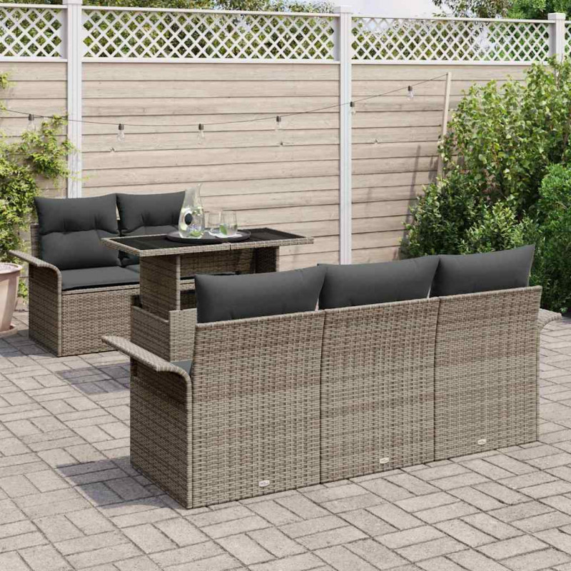 Zestaw Sof na Ogród z poduszką 6 pcs Szary Rattan poli