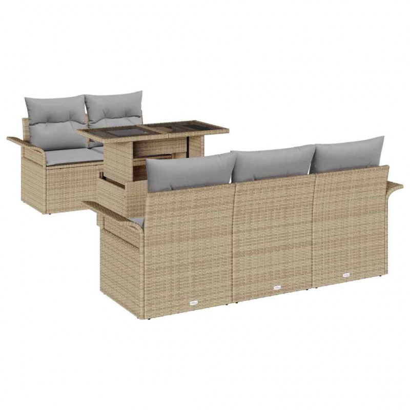 Zestaw Sof na Ogród z poduszką 6 pcs Beżowy Rattan poli