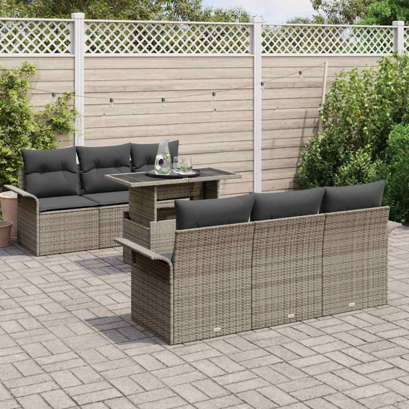 Zestaw Sof na Ogród z poduszką 7 pcs Szary Rattan poli