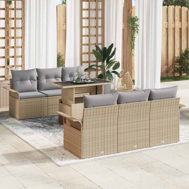 Zestaw Sof na Ogród z poduszką 7 pcs Beżowy Rattan poli