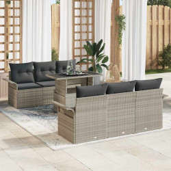 Zestaw Sof na Ogród z poduszką 7 pcs Jasnoszary Rattan poli