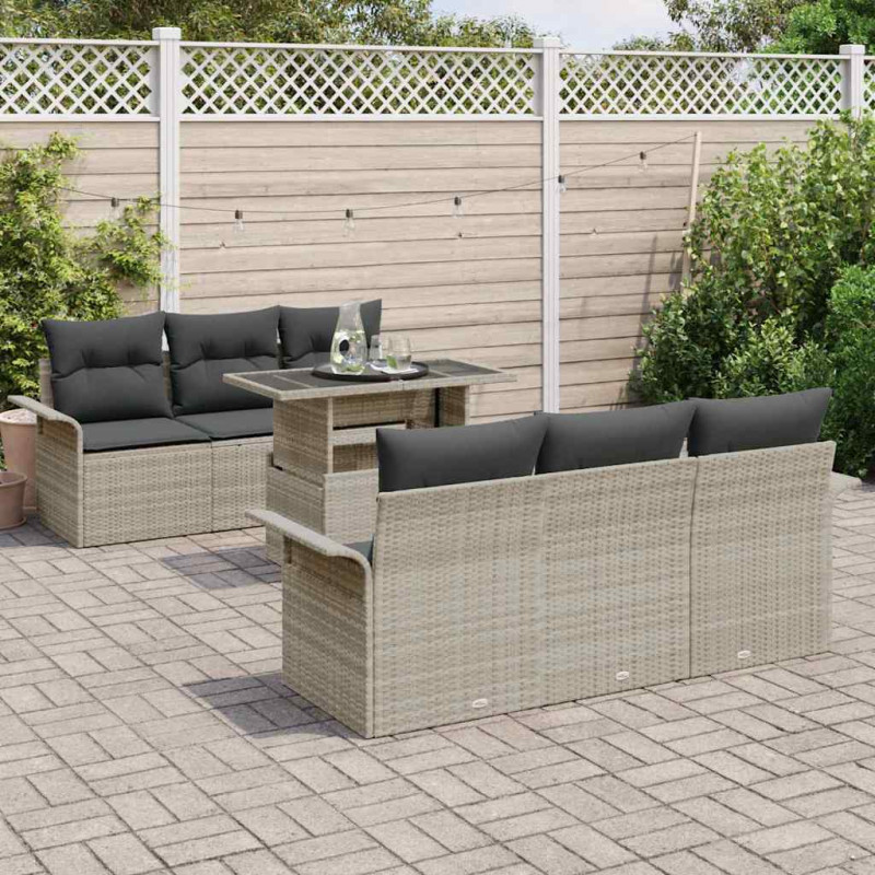 Zestaw Sof na Ogród z poduszką 7 pcs Jasnoszary Rattan poli