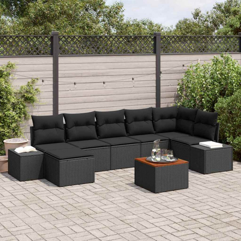 Zestaw Sof na Ogród 8 pcs Czarny