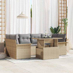 Zestaw Sof na Ogród z poduszką 7 pcs Beżowy Polirattan