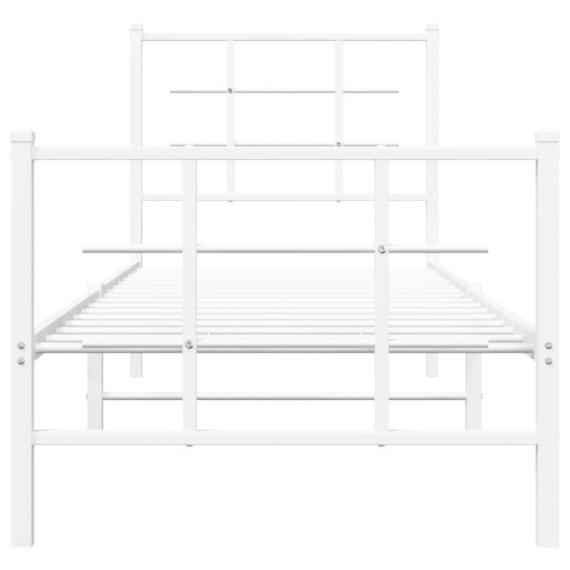 Metalowa rama łóżka z wezgłowiem i zanóżkiem, biała, 75x190 cm
