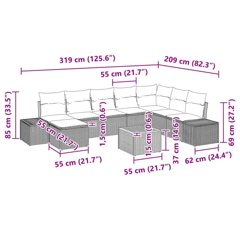 Zestaw Sof na Ogród 9 pcs beżowo-biały