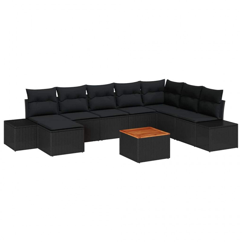 Zestaw Sof na Ogród 9 pcs Czarny