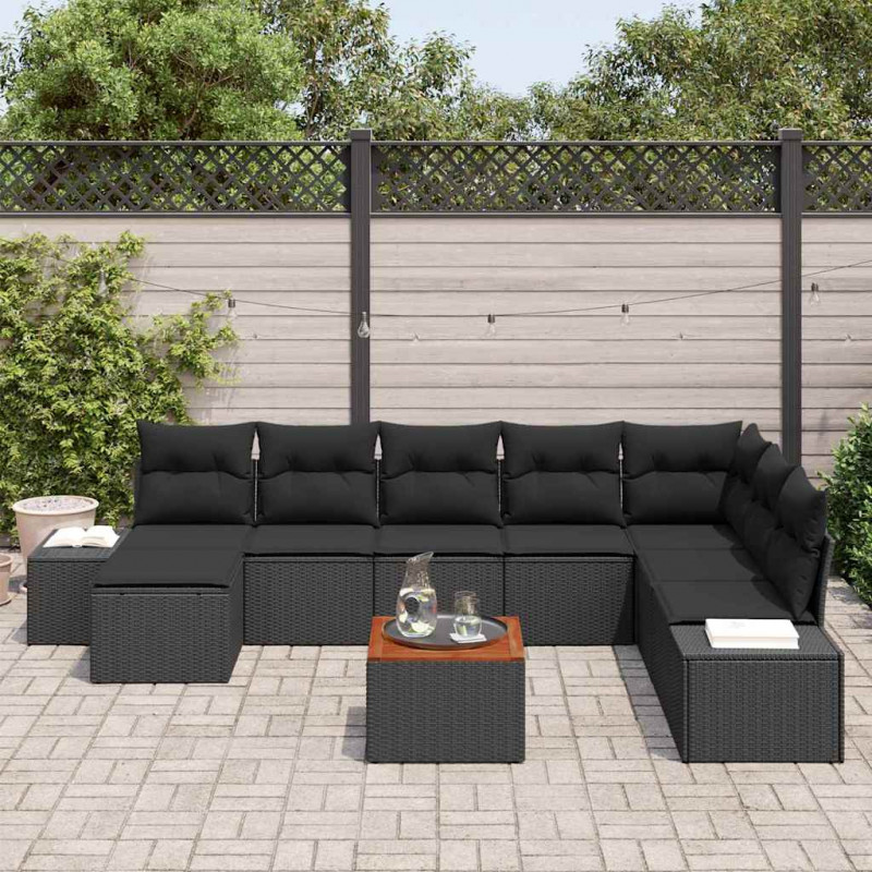 Zestaw Sof na Ogród 9 pcs Czarny