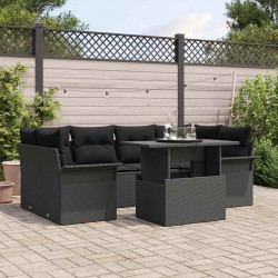 Zestaw Sof na Ogród z poduszką 7 pcs Czarny Rattan poli