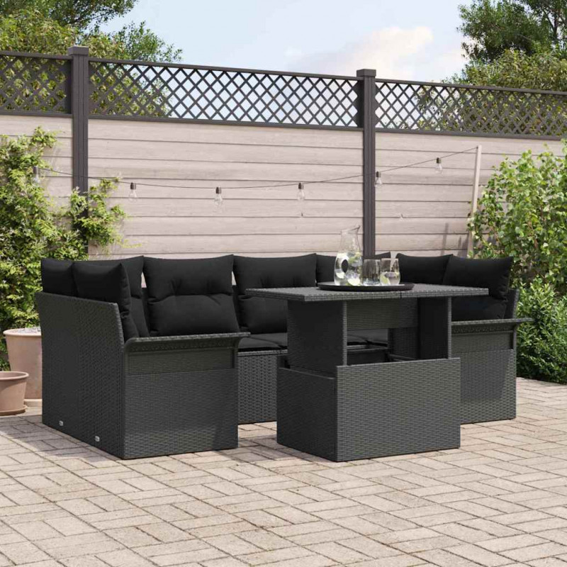 Zestaw Sof na Ogród z poduszką 7 pcs Czarny Rattan poli