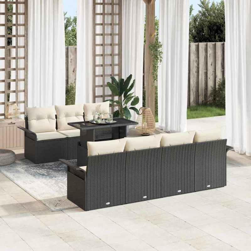 Zestaw Sof na Ogród z poduszką 8 pcs Czarny Rattan poli