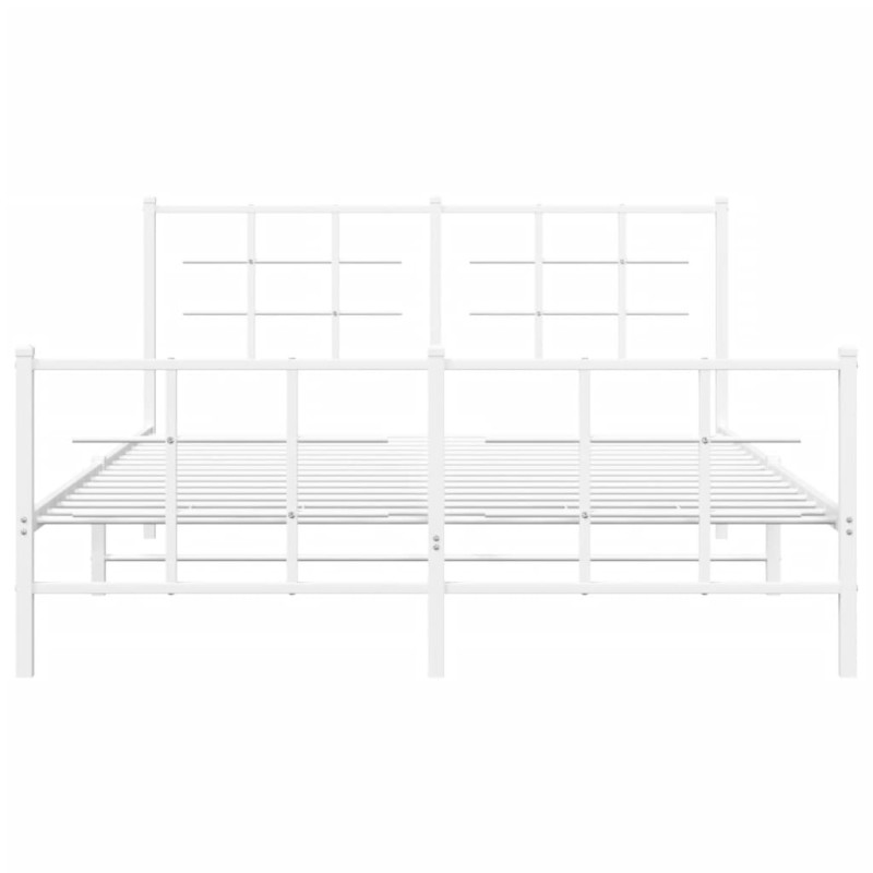 Metalowa rama łóżka z wezgłowiem i zanóżkiem, biała, 150x200 cm