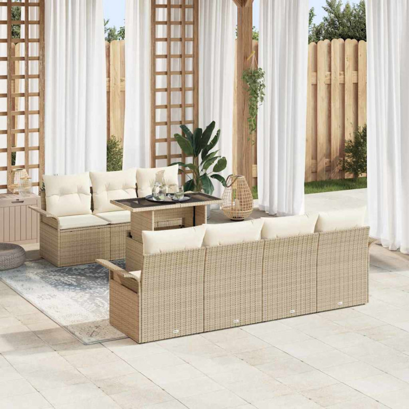 Zestaw Sof na Ogród z poduszką 8 pcs Beżowy Rattan poli