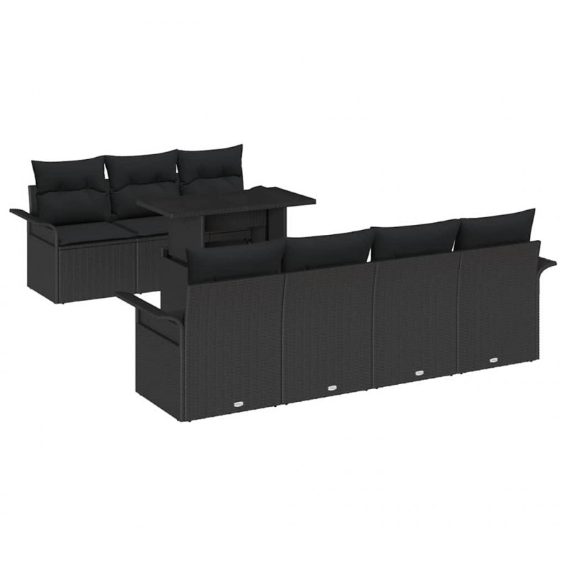 Zestaw Sof na Ogród z poduszką 8 pcs Czarny Rattan poli