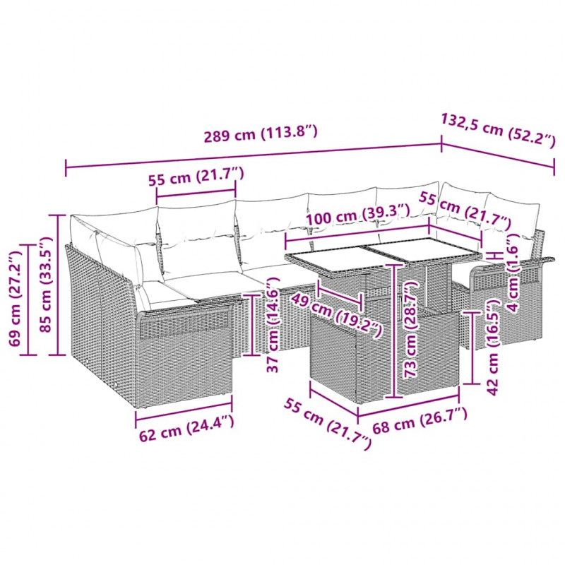 Zestaw Sof na Ogród z poduszką 8 pcs Beżowy Rattan poli