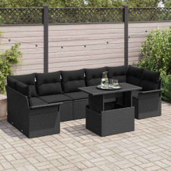 Zestaw Sof na Ogród z poduszką 8 pcs Czarny Polirattan