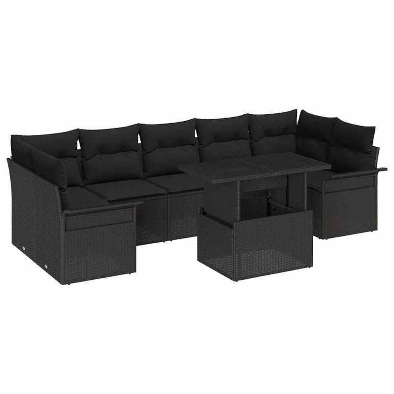 Zestaw Sof na Ogród z poduszką 8 pcs Czarny Polirattan