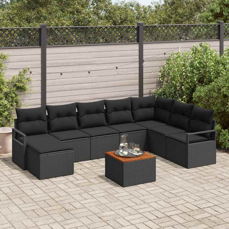Zestaw Sof na Ogród z przechowywaniem 9 pcs Czarny polirattan
