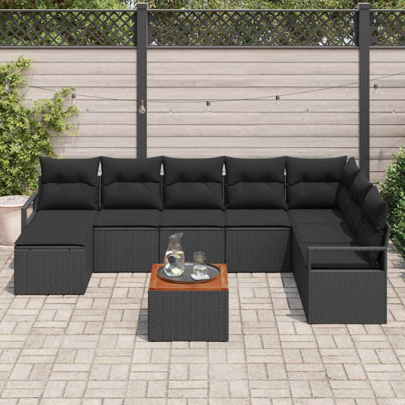 Zestaw Sof na Ogród z przechowywaniem 9 pcs Czarny polirattan