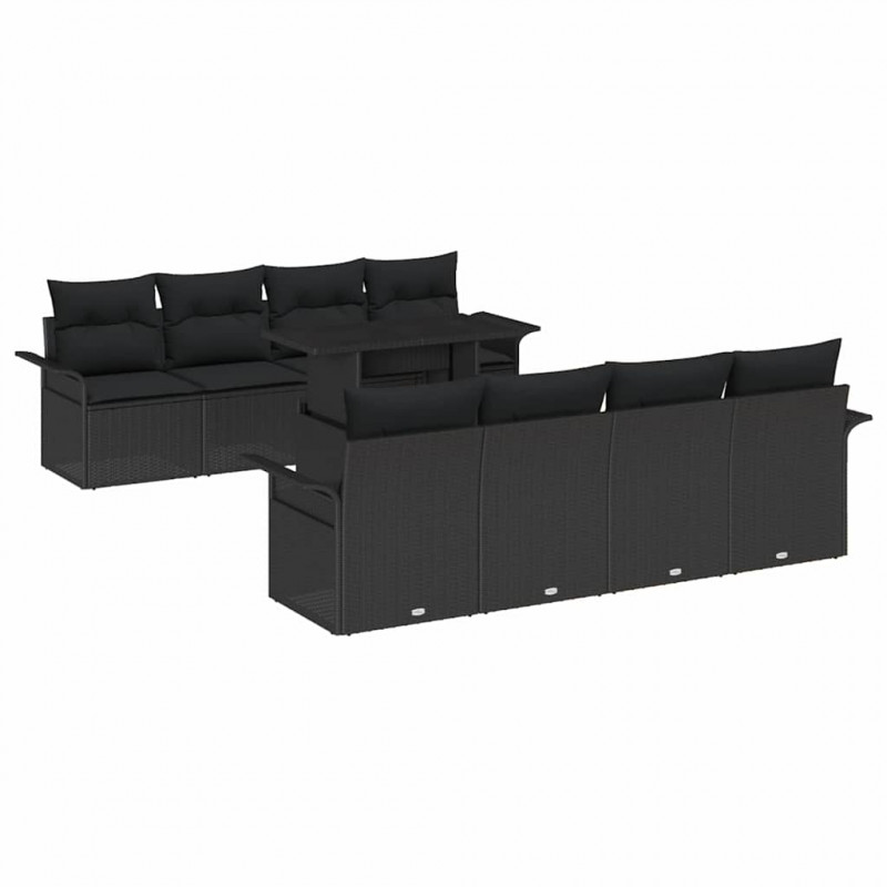 Zestaw Sof na Ogród z poduszką 9 pcs Czarny Rattan poli