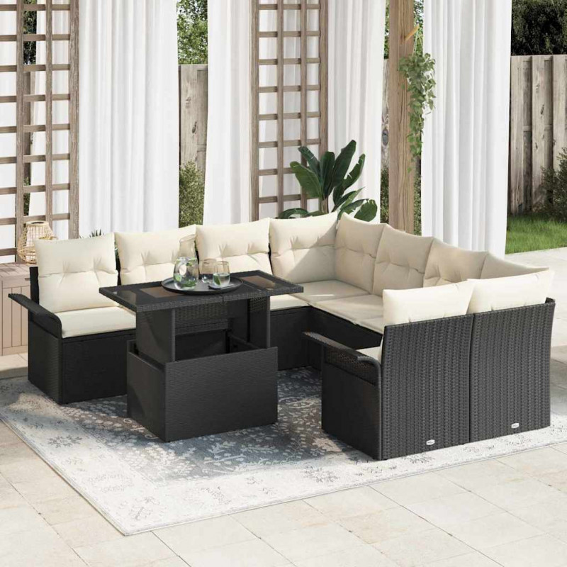 Zestaw Sof na Ogród z poduszką 9 pcs Czarny Rattan poli