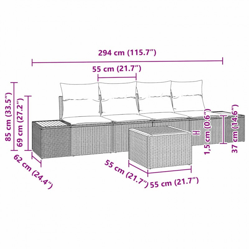 Zestaw Sof na Ogród z poduszką 5 pcs Beżowy Polirattan