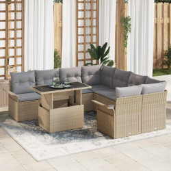 Zestaw Sof na Ogród z poduszką 9 pcs Beżowy Rattan poli