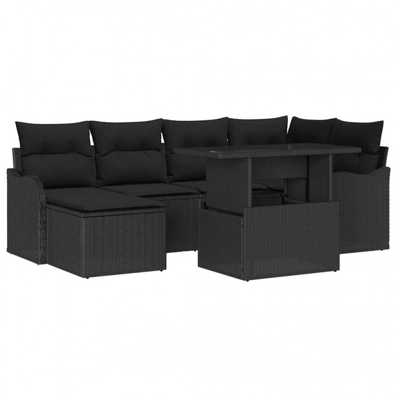 Zestaw Sof na Ogród z poduszką 7 pcs Czarny Polirattan