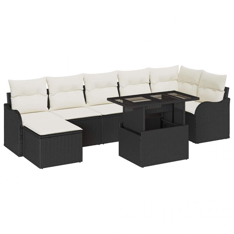 Zestaw Sof na Ogród z poduszką 8 pcs Czarny Polirattan