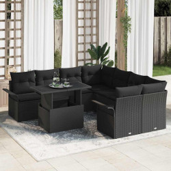 Zestaw Sof na Ogród z poduszką 9 pcs Czarny Rattan poli