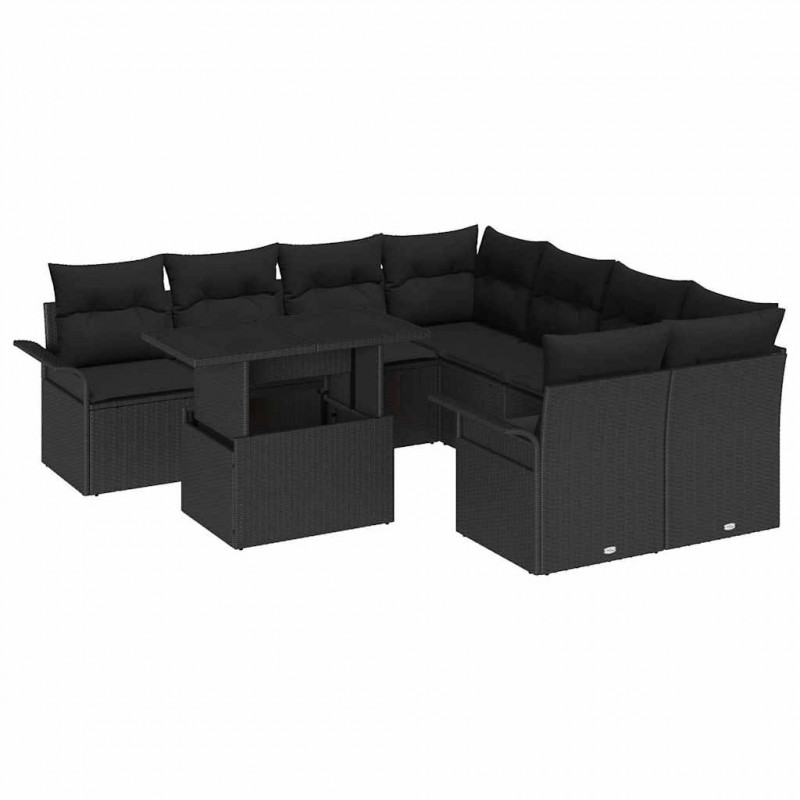 Zestaw Sof na Ogród z poduszką 9 pcs Czarny Rattan poli