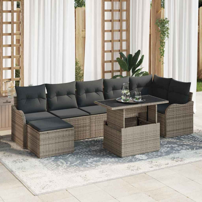 Zestaw Sof na Ogród z poduszką 8 pcs Szary Rattan poli
