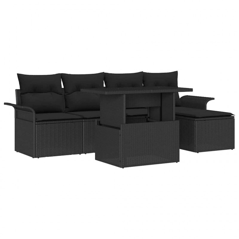 Zestaw Sof na Ogród z poduszką 6 pcs Czarny Polirattan