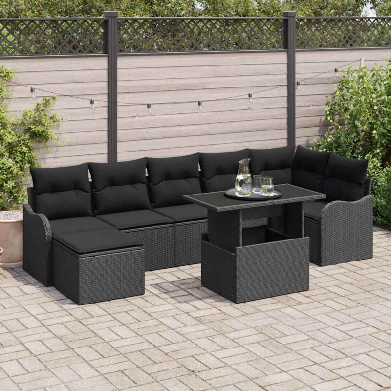 Zestaw Sof na Ogród z poduszką 8 pcs Czarny Polirattan