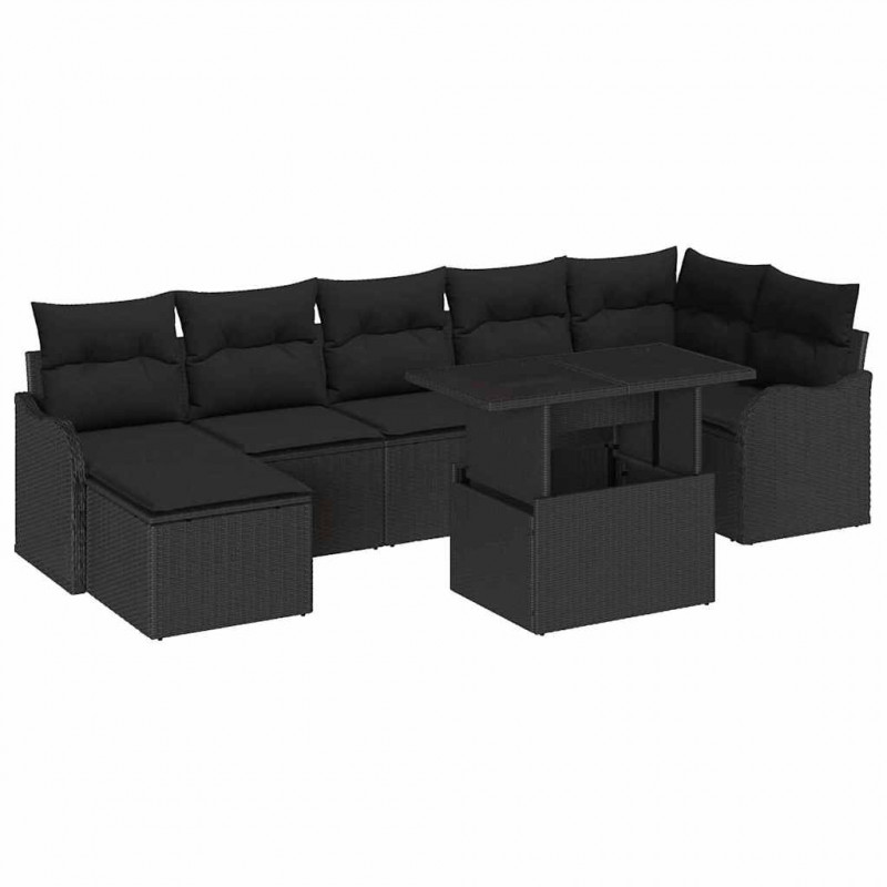 Zestaw Sof na Ogród z poduszką 8 pcs Czarny Polirattan