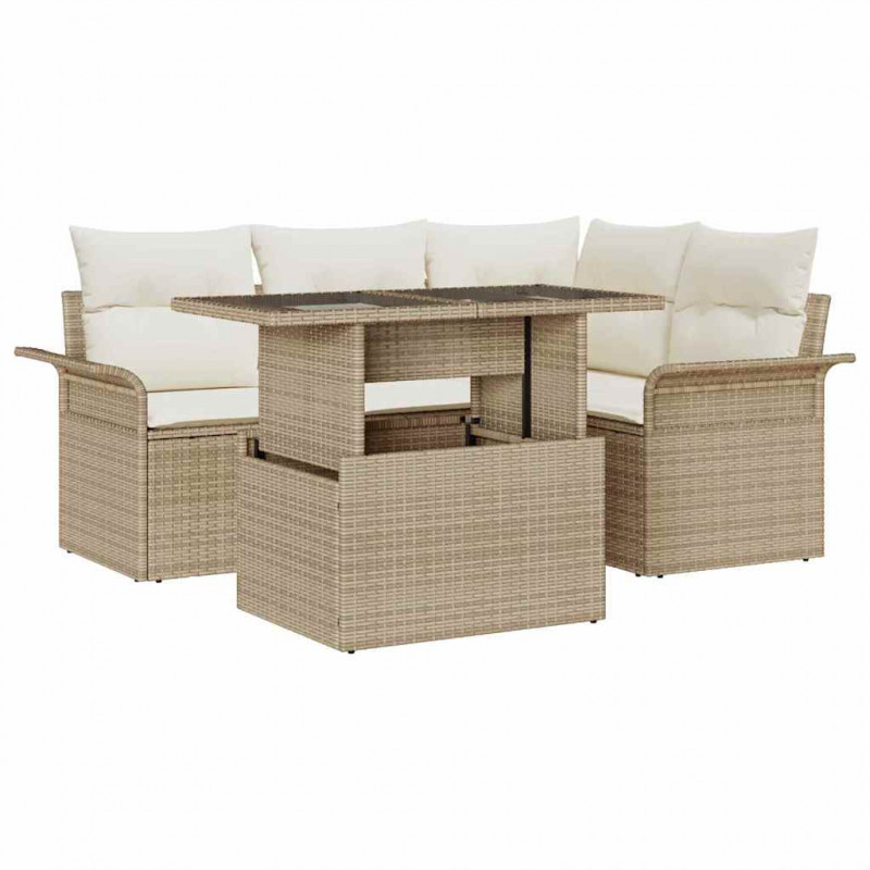 Zestaw Sof na Ogród z poduszką 5 pcs Beżowy Rattan poli
