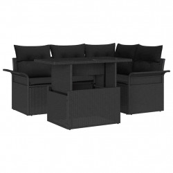 Zestaw Sof na Ogród z poduszką 5 pcs Czarny Rattan poli