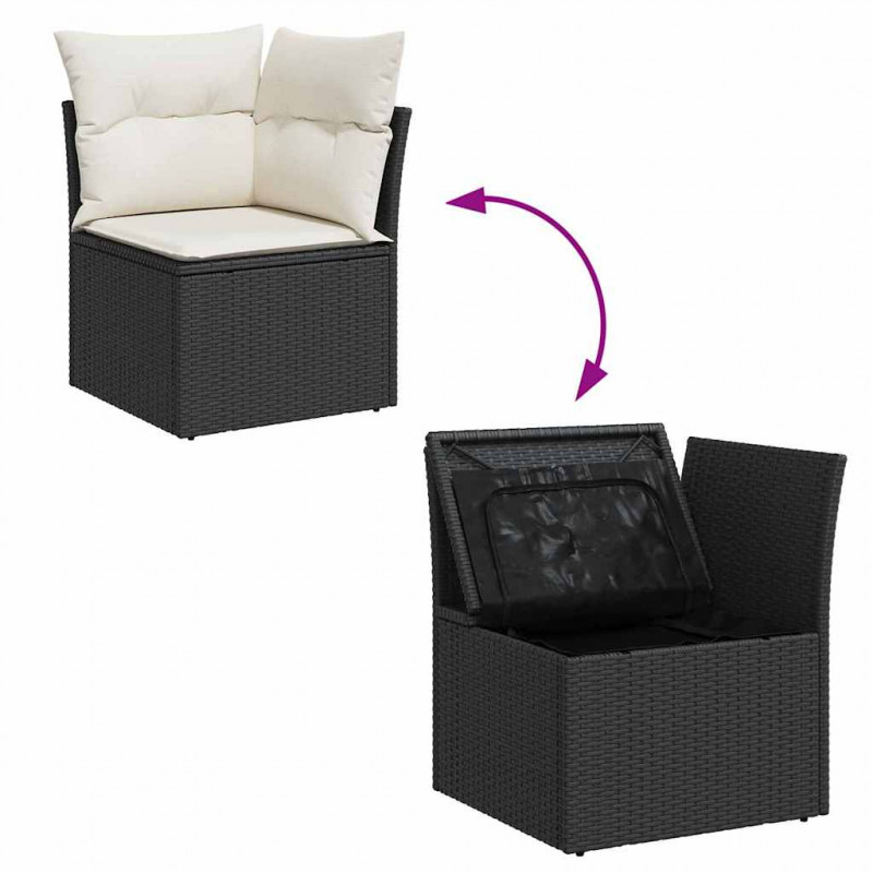 Zestaw Sof na Ogród z poduszką 6 pcs Czarny Polirattan
