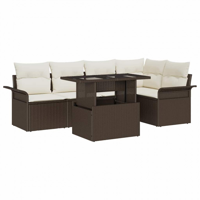 Zestaw Sof na Ogród z poduszką 6 pcs Brązowy Polirattan